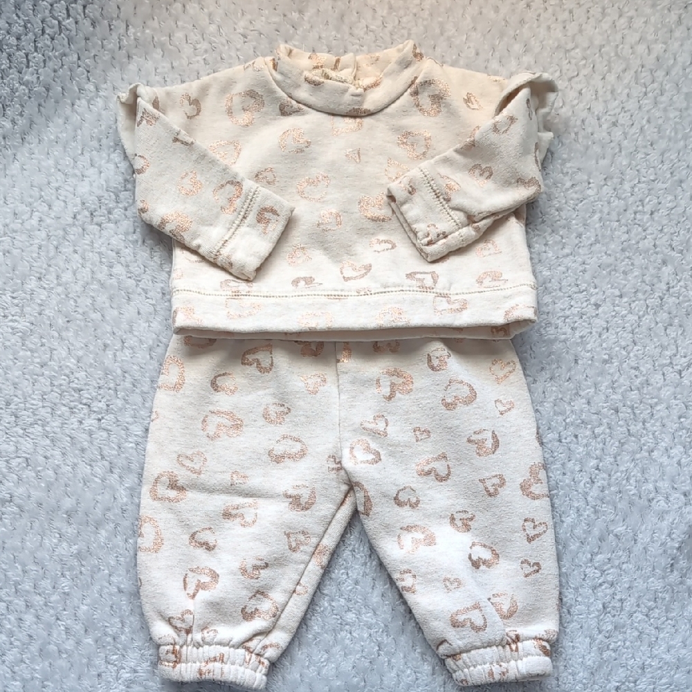 Adorable Cream Heart Print Baby Outfit